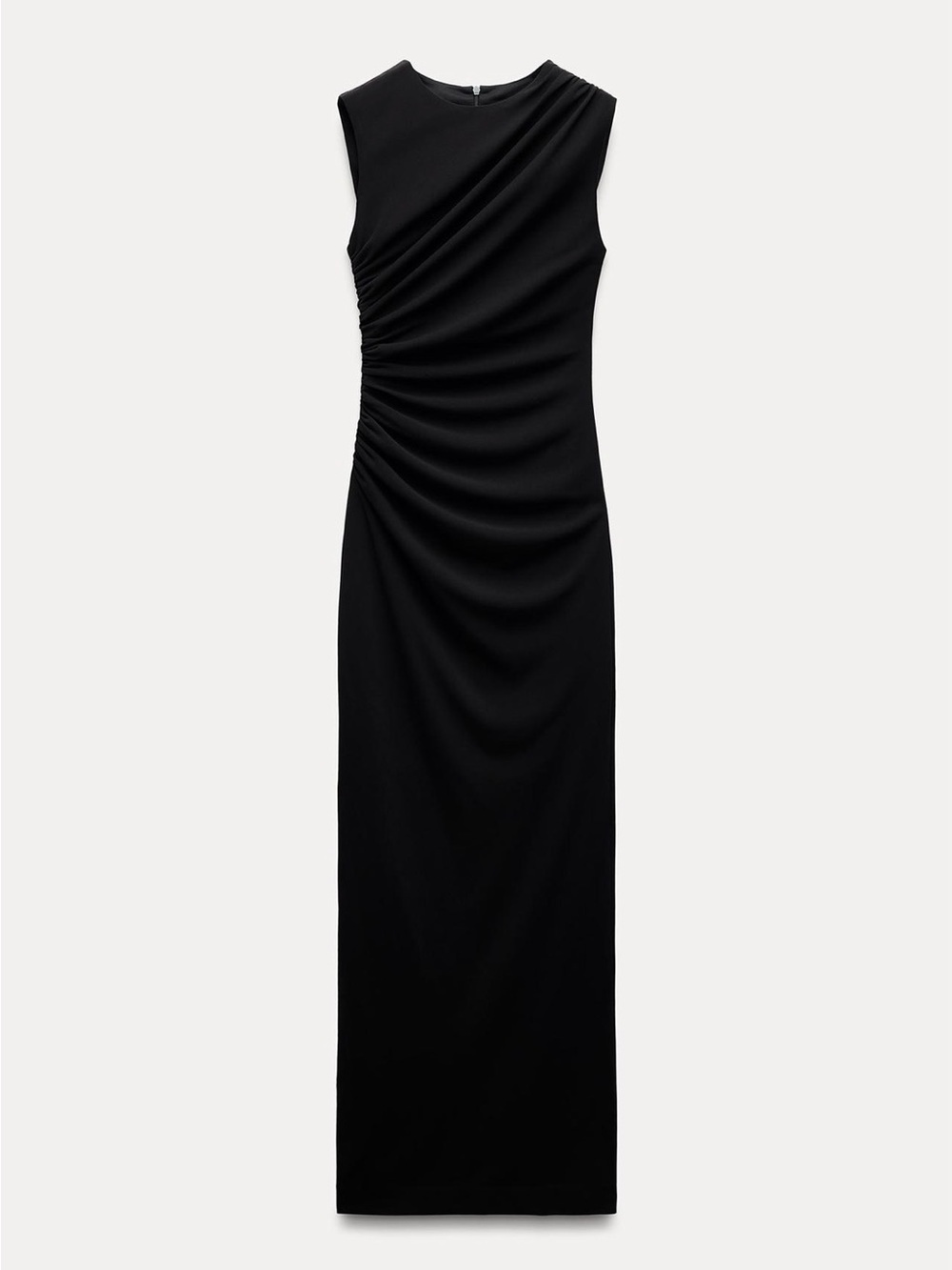 Zara Black Sleeveless Ruched Maxi Dress